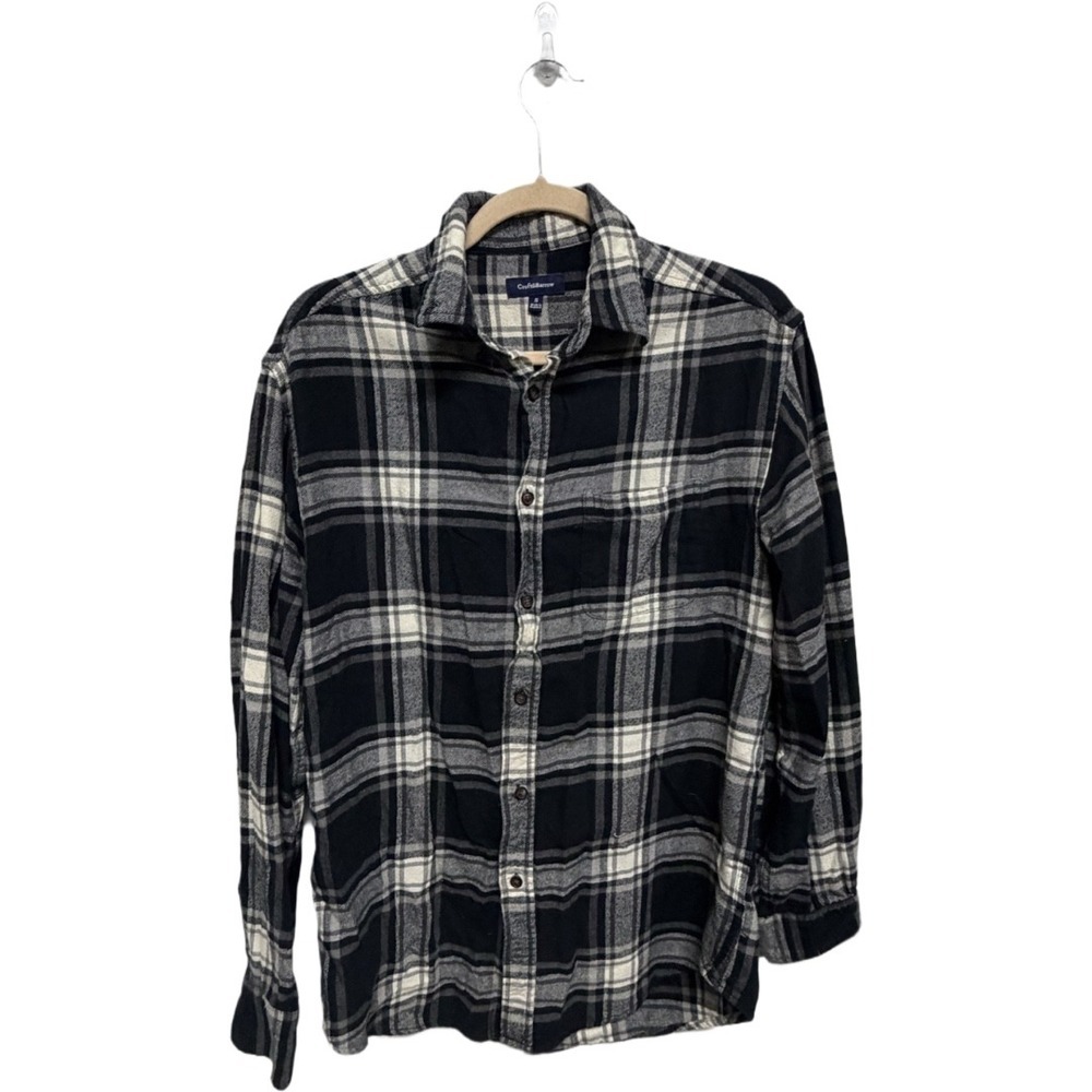 Croft & Barrow Men's Plaid Flannel Button Front Shirt Small Black White Cotton